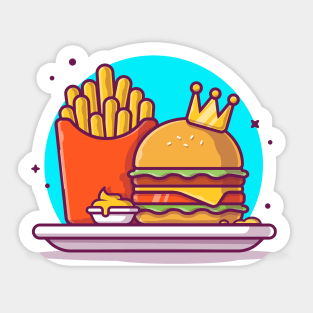 Burger With French Fries Cartoon Vector Icon Illustration (2) Sticker